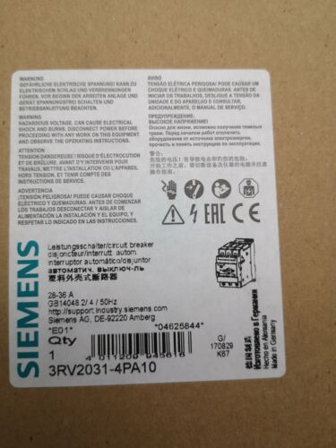 Siemens 3RV2031-4PA10 Motor Controller 3RV2 031-4PA10